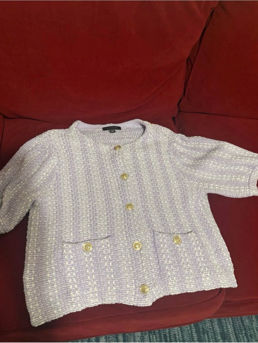 Ann Taylor Lilac Tweed Jacket with Gold Buttons